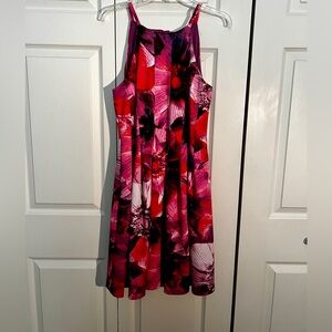 Floral Sleeveless Dress - Red and Pink